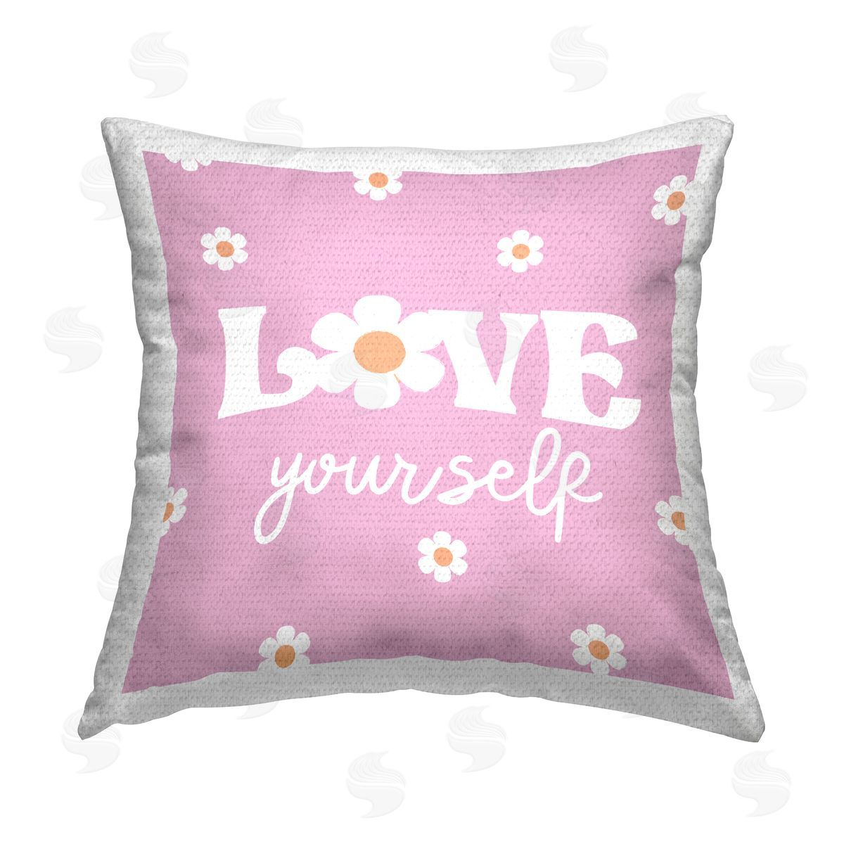 Love Yourself Pink Daisies Phrase Outdoor Printed Pillow, Home Decor by Lula Bijoux & co.