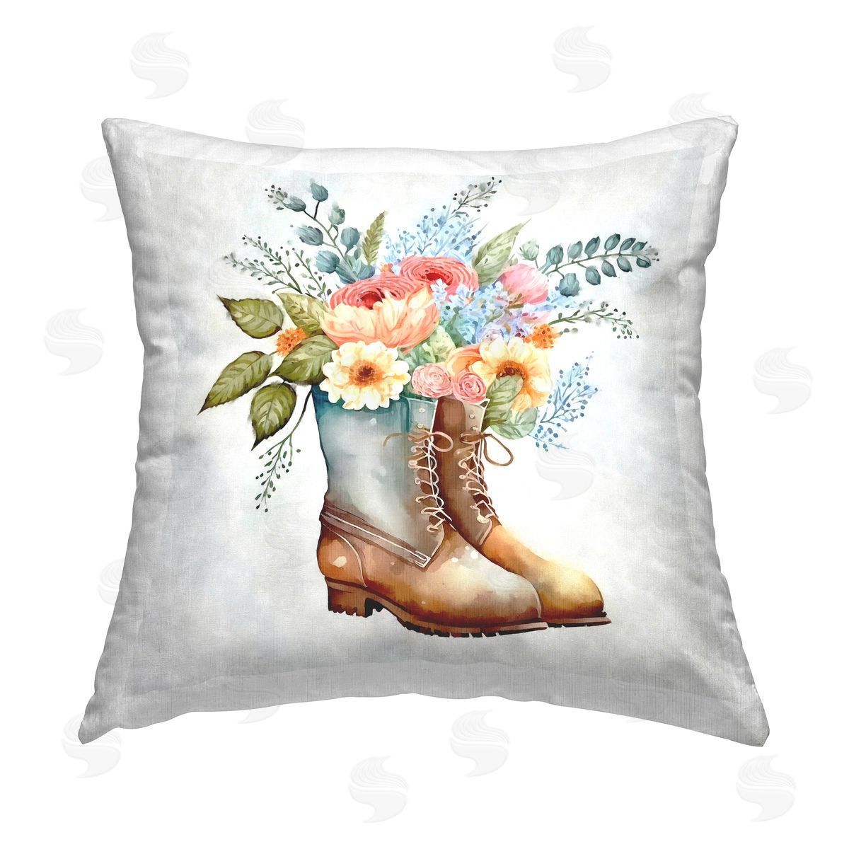 Floral Gardening Boots Bouquet Decorative Printed Pillow, Home Decor by Ziwei Li