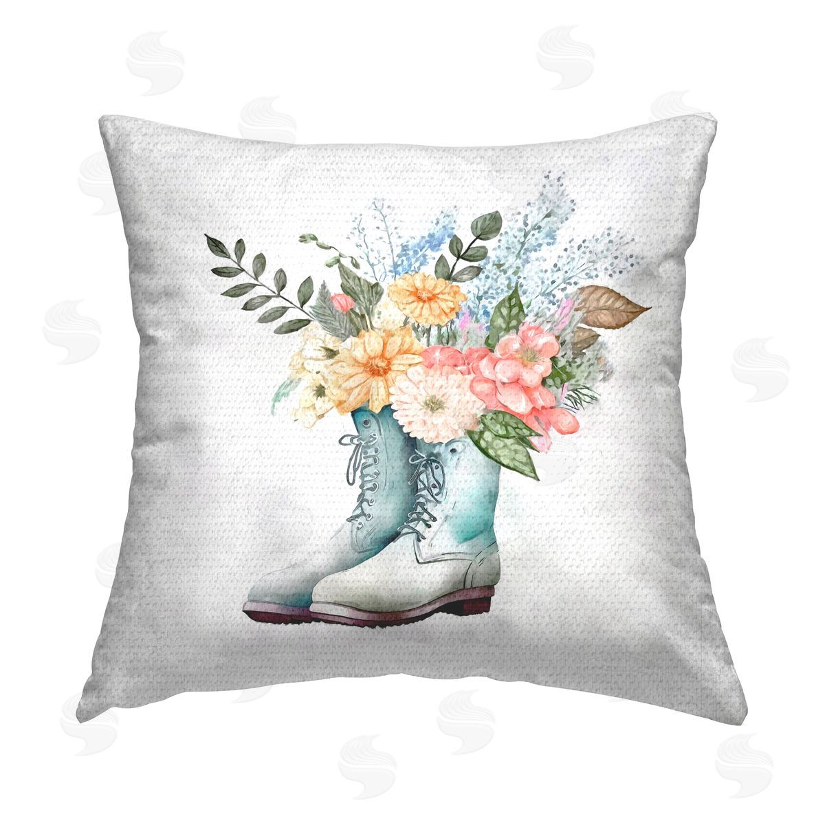 Gardening Boots Floral Arrangement Outdoor Printed Pillow, Home Decor by Ziwei Li