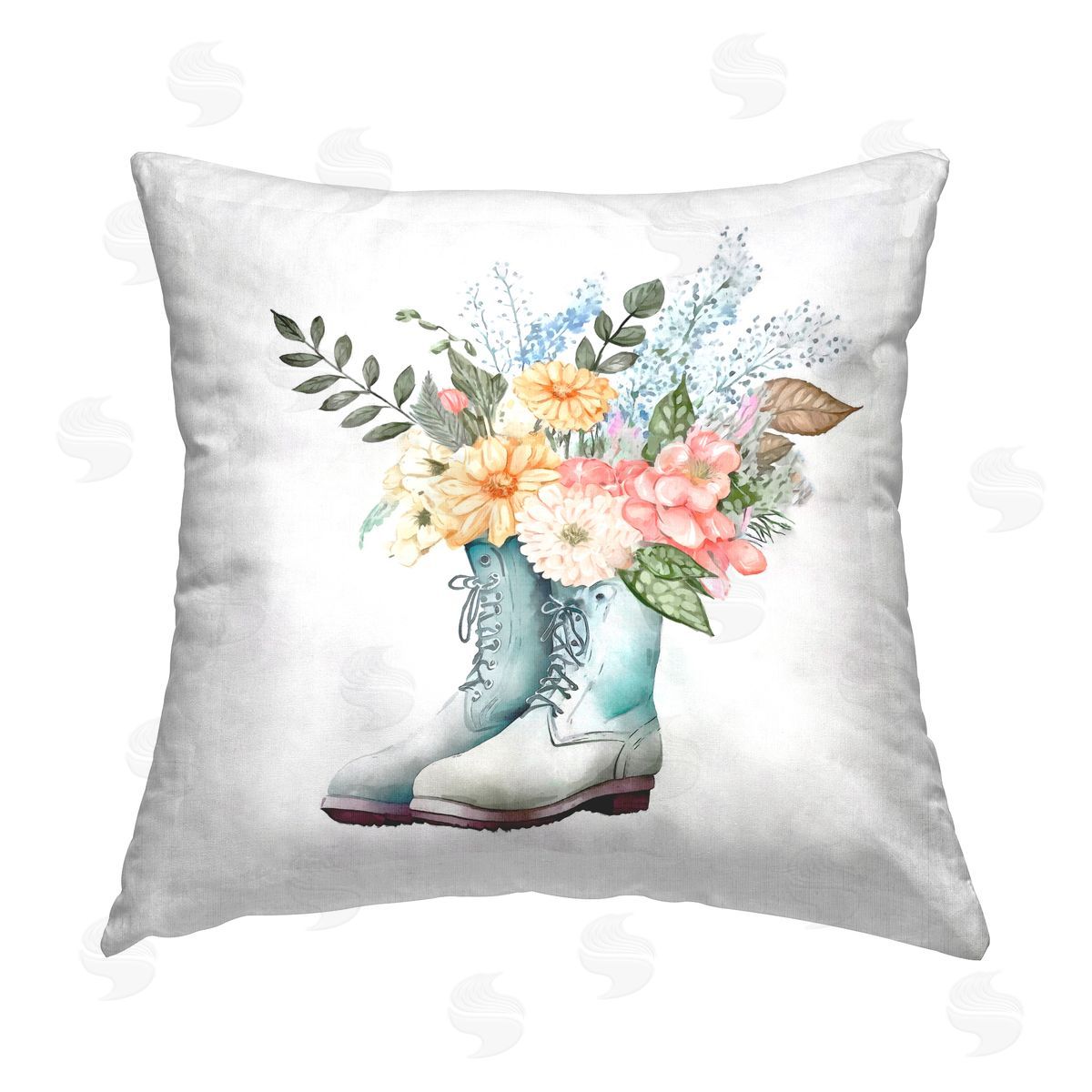 Gardening Boots Floral Arrangement Decorative Printed Pillow, Home Decor by Ziwei Li