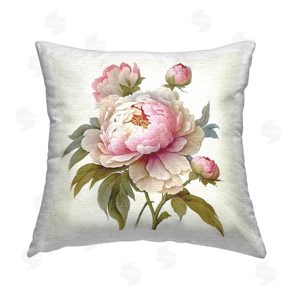 Pink Peony Blooms Vintage Flower Outdoor Printed Pillow, Home Decor by Ziwei Li