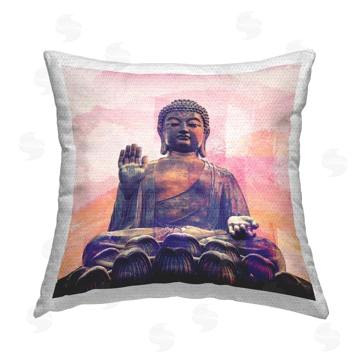 Buddha Statue Pink Landscape Outdoor Printed Pillow, Home Decor by Elephant Stock