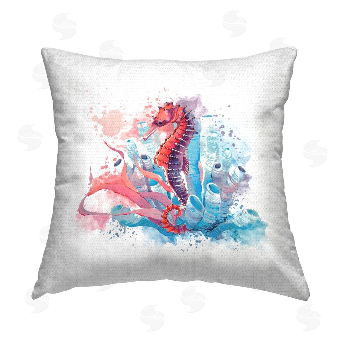 Pink & Blue Aquatic Seahorse Outdoor Printed Pillow, Home Decor by Elephant Stock