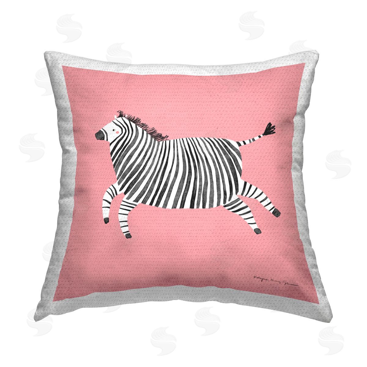 Pink Zebra Animal Portrait Outdoor Printed Pillow, Home Decor by Kasia Kucwaj-Tybur