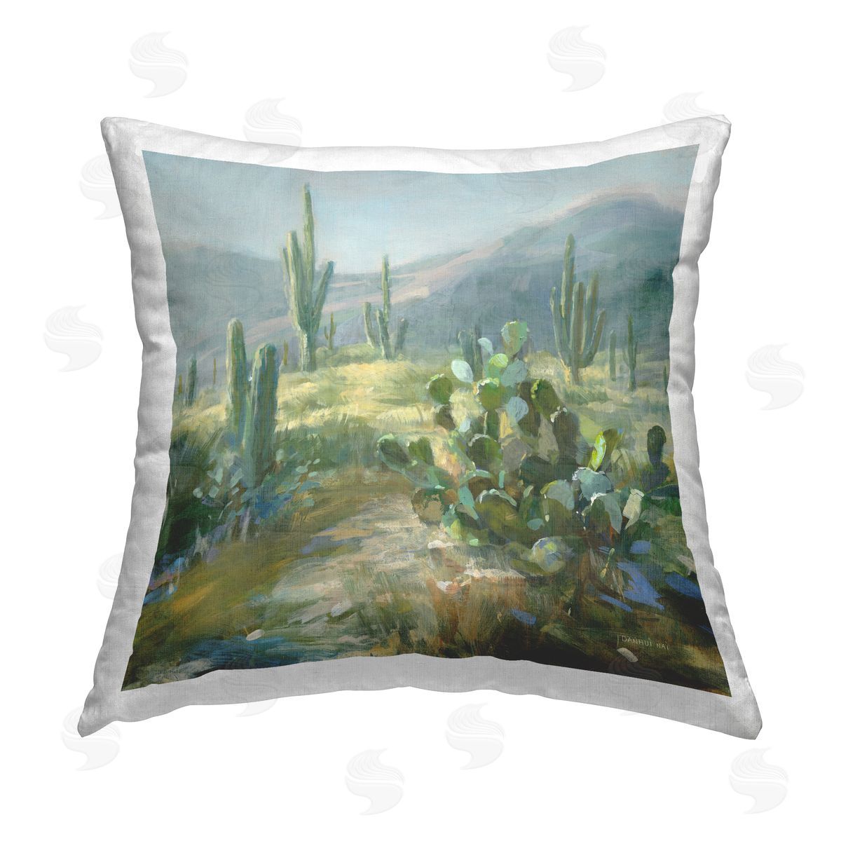 Desert Cactus Mountain Landscape Decorative Printed Pillow, Home Decor by Danhui Nai