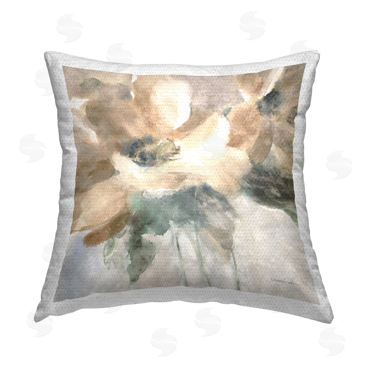 Abstract Beige Flower Blossoms Outdoor Printed Pillow, Home Decor by Danhui Nai