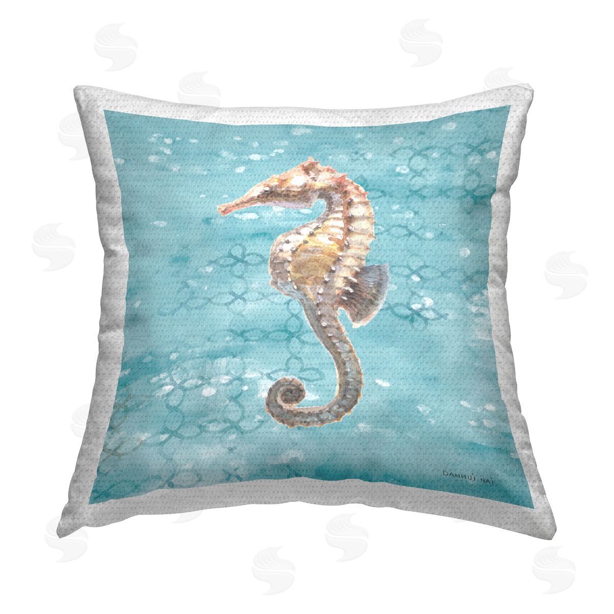 Aquatic Seahorse Blue Pattern Outdoor Printed Pillow, Home Decor by Danhui Nai