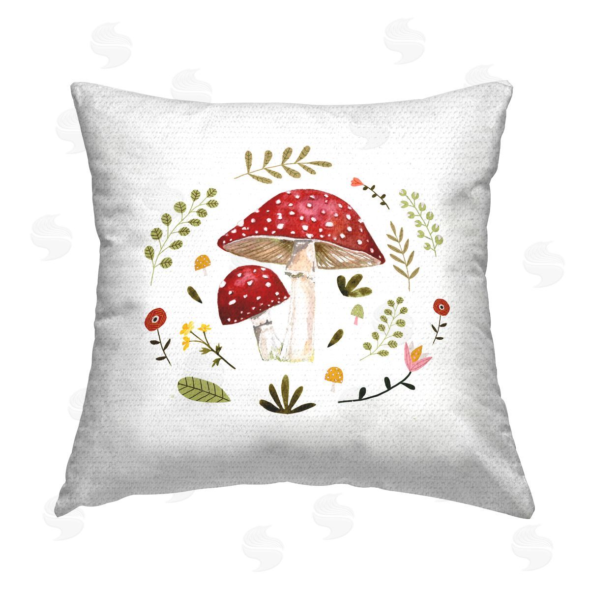 Mushrooms & Botanical Leaves Outdoor Printed Pillow, Home Decor by Victoria Barnes