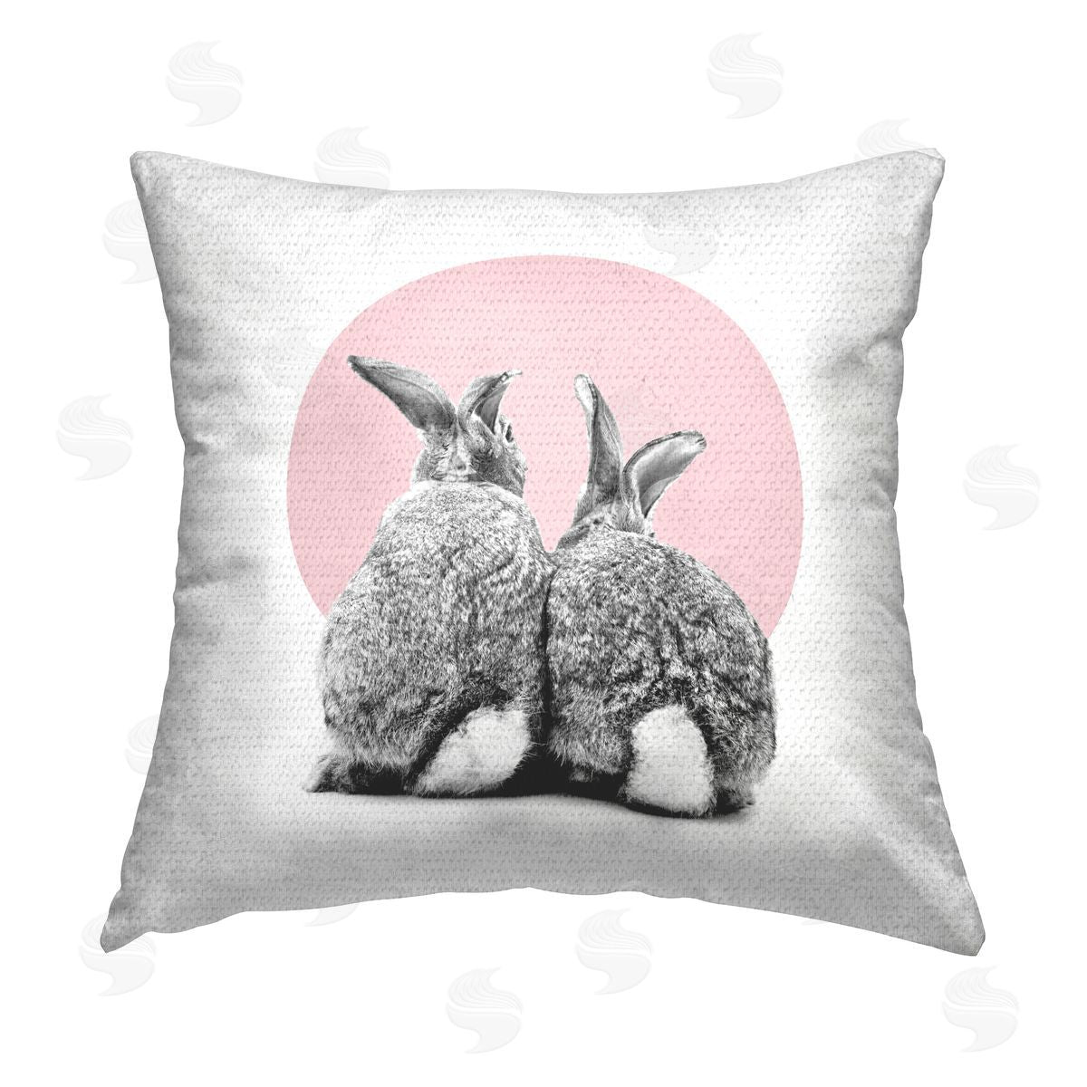 Two Rabbits Pastel Pink Outdoor Printed Pillow, Home Decor by Elephant Stock