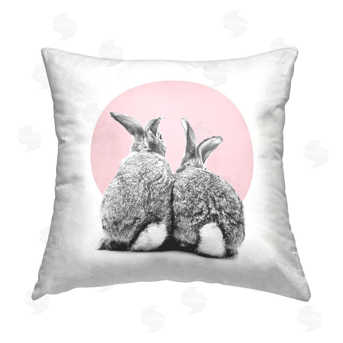 Two Rabbits Pastel Pink Decorative Printed Pillow, Home Decor by Elephant Stock