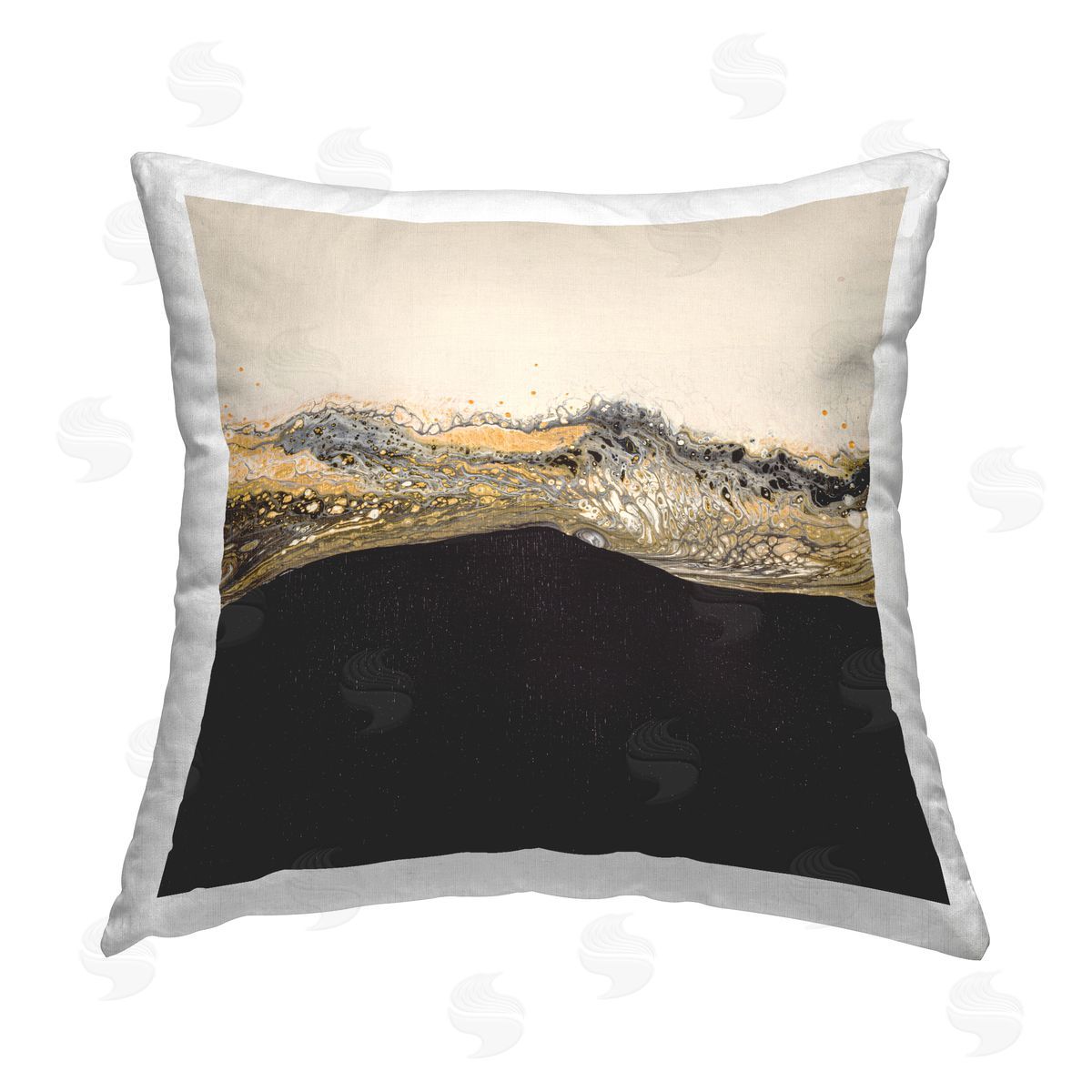 Black Gold Swirling Abstract Decorative Printed Pillow, Home Decor by Ruth Fromstein