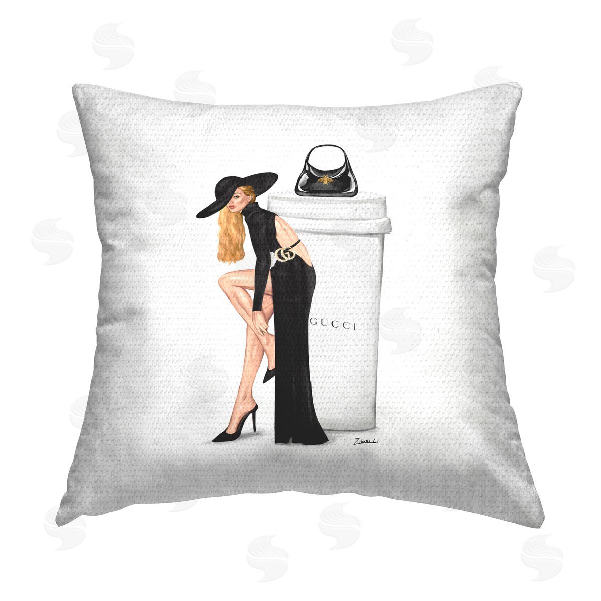 Trendy Fashion Girl Coffee Cup Outdoor Printed Pillow, Home Decor by Ziwei Li