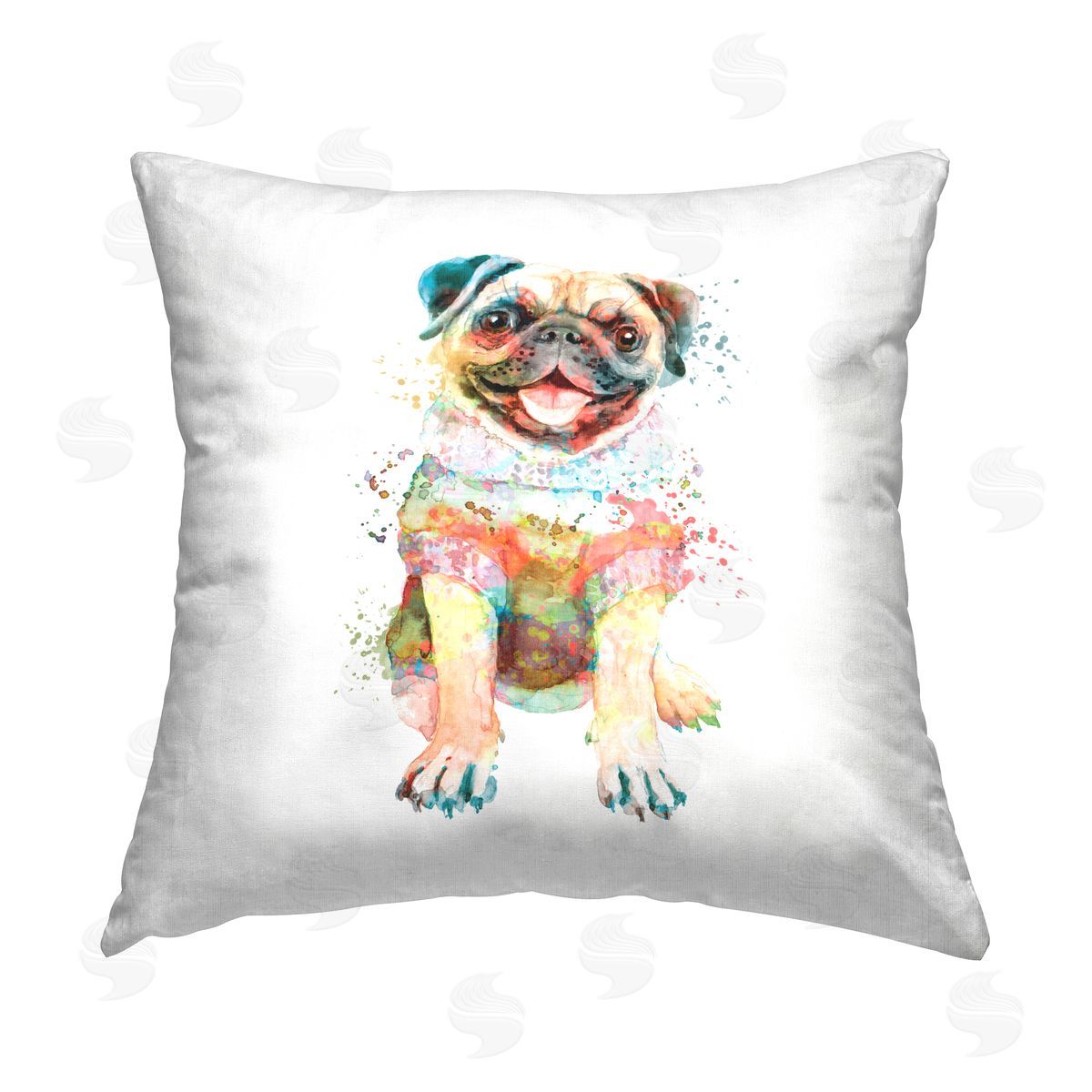 Happy Pug in Sweater Decorative Printed Pillow, Home Decor by Elephant Stock