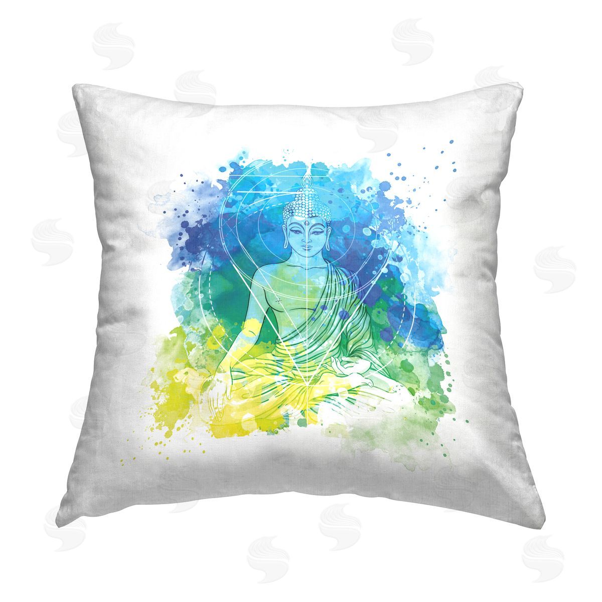 Buddha With Watercolor Splash Decorative Printed Pillow, Home Decor by Elephant Stock