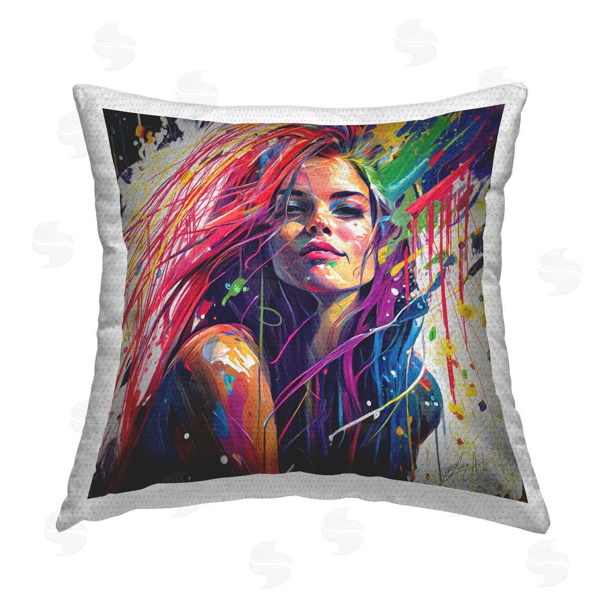Woman Portrait Modern Drip Outdoor Printed Pillow, Home Decor by Lena Owens