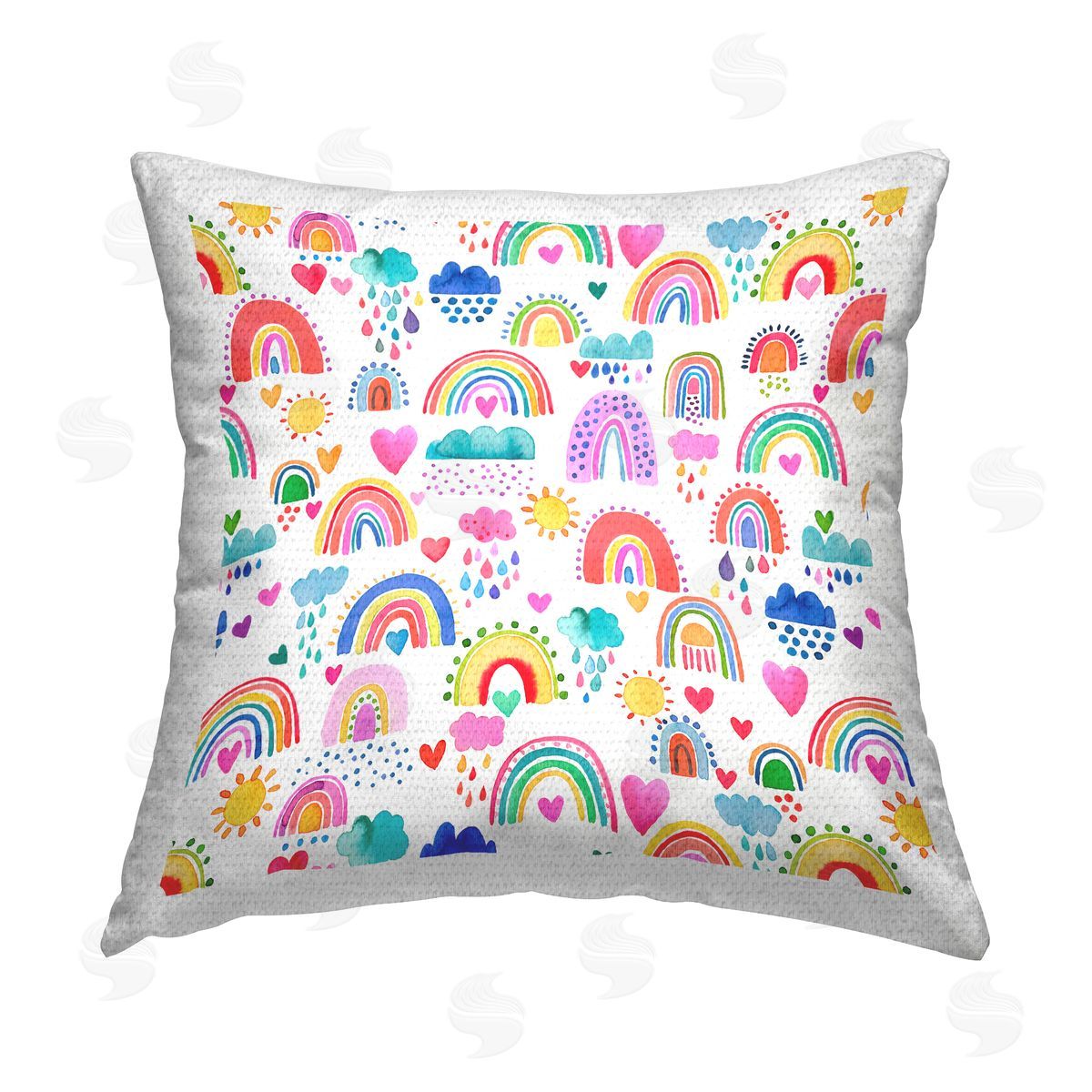 Rainbows & Rain Cloud Pattern Outdoor Printed Pillow, Home Decor by Laura Munoz Estelles