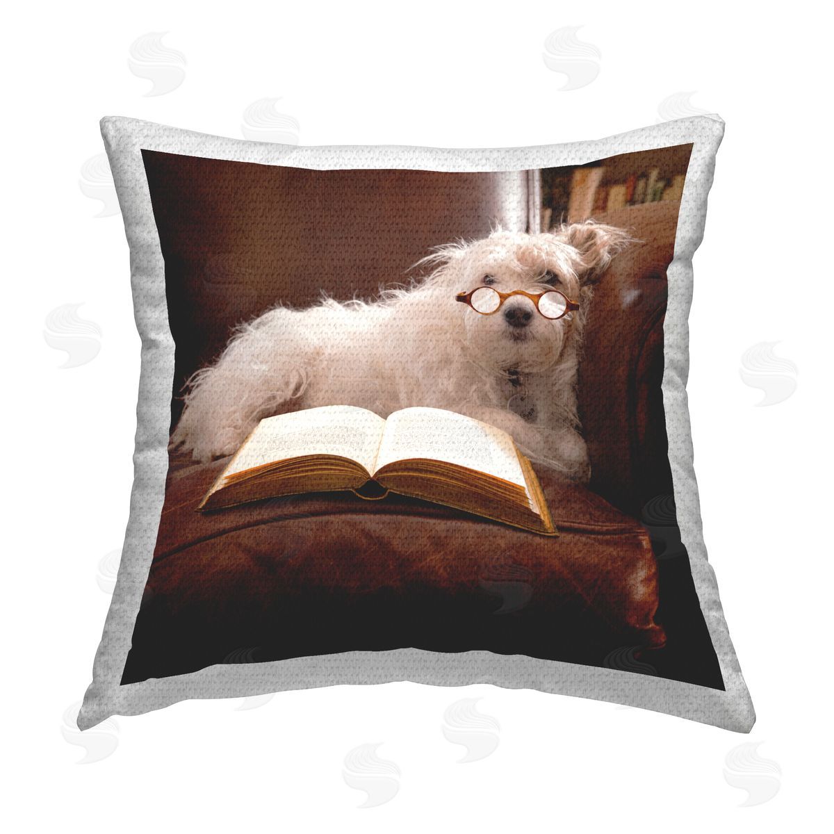 Dog in Glasses Reading Book Outdoor Printed Pillow, Home Decor by Michael Quackenbush