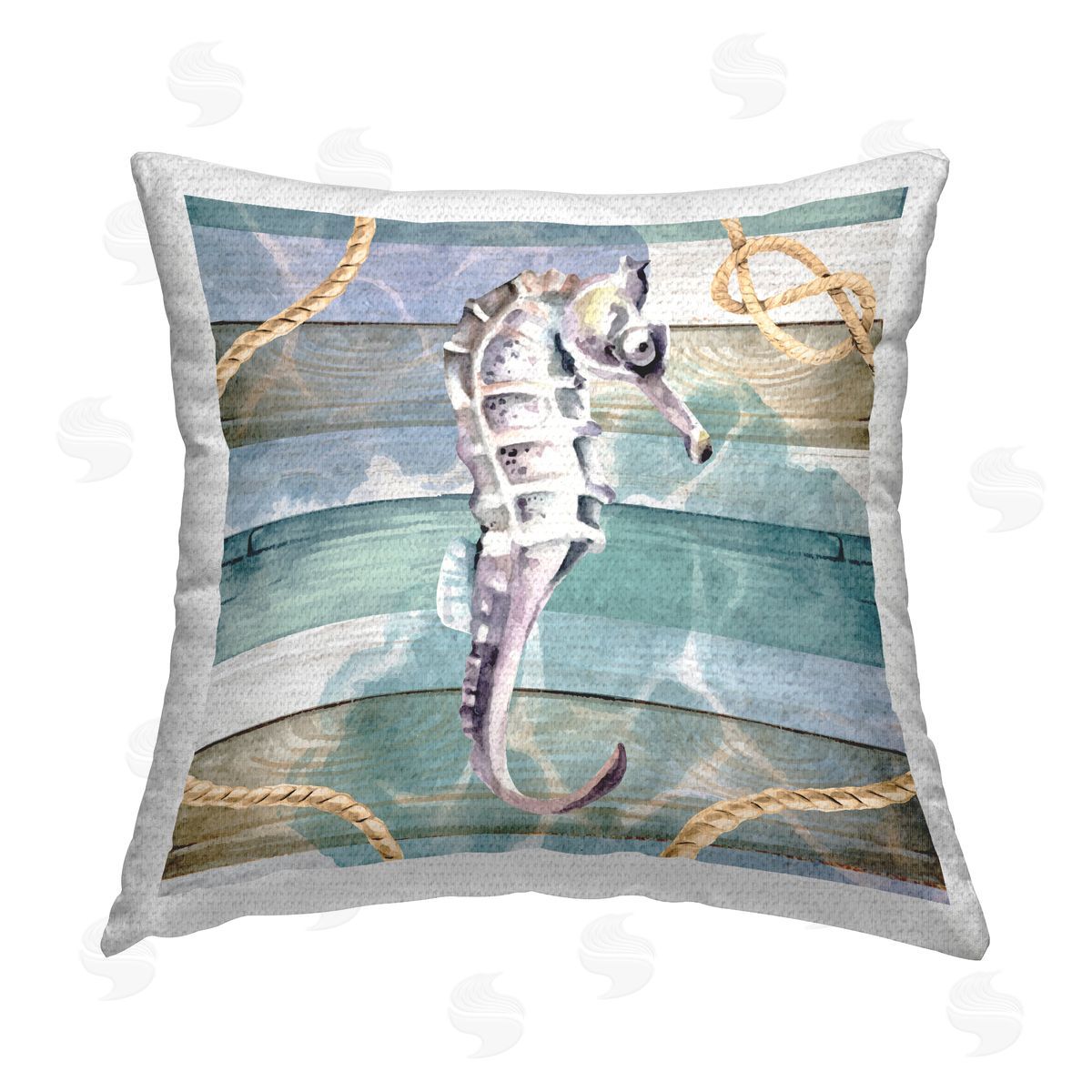 Nicole DeCamp Rustic Seahorse Nautical Planks Outdoor Quick-Dry Polyester Printed Throw Pillow