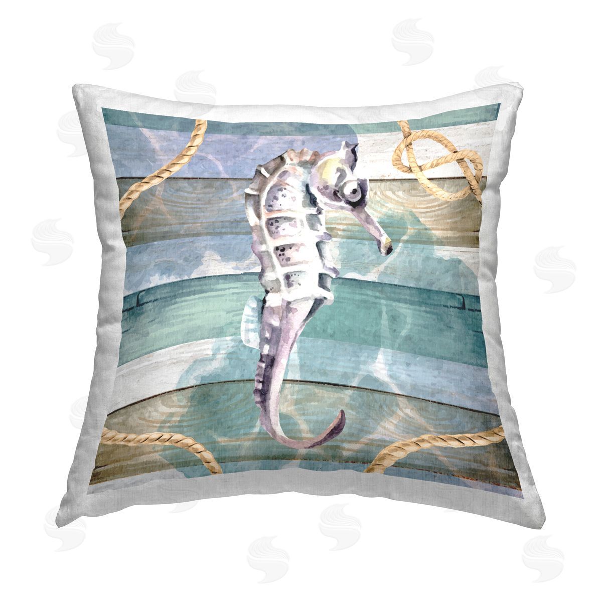 Nicole DeCamp Rustic Seahorse Nautical Planks Printed Plush Polyester Throw Pillow