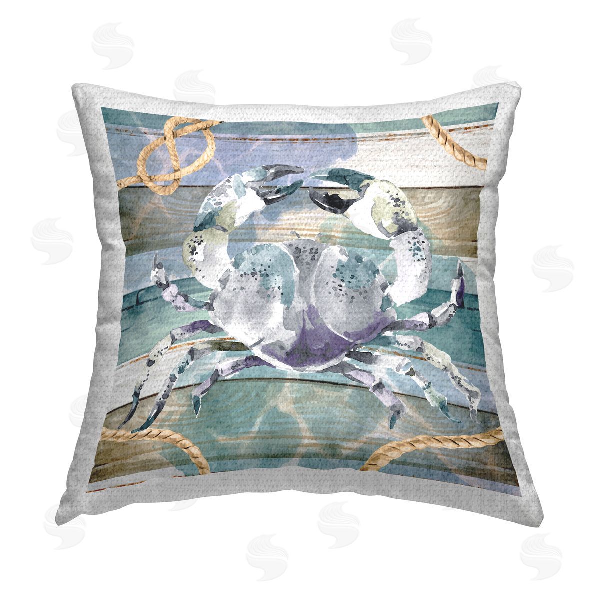 Nicole DeCamp Crab & Nautical Rope Outdoor Quick-Dry Polyester Printed Throw Pillow