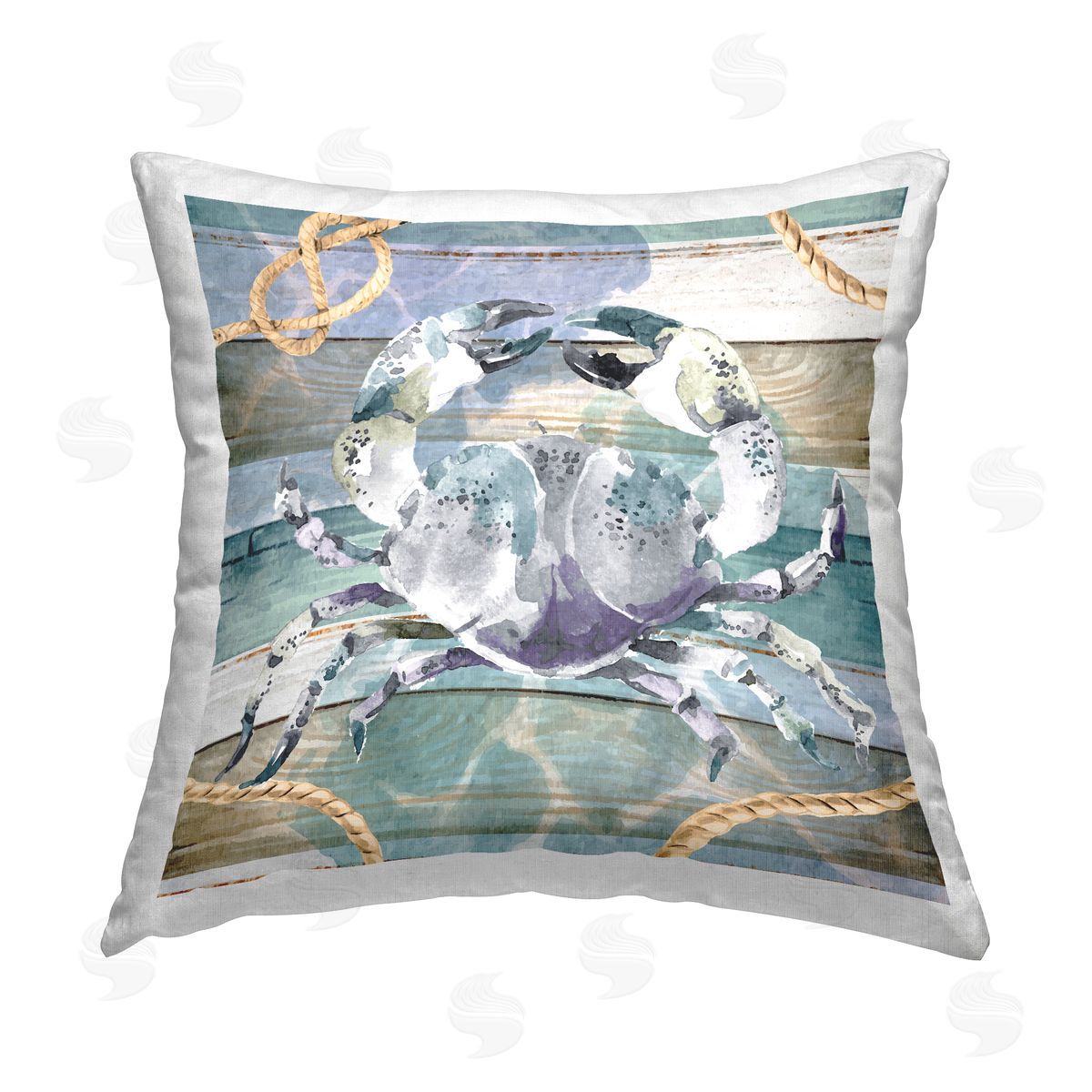 Nicole DeCamp Crab & Nautical Rope Printed Plush Polyester Throw Pillow