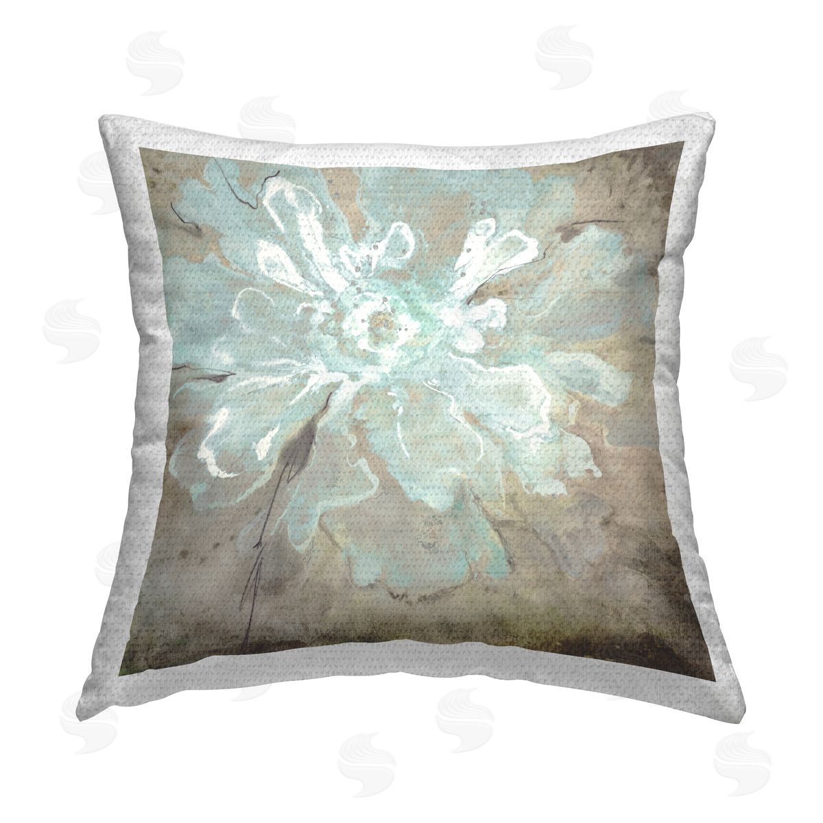 Abstract Tan & Blue Flower Outdoor Printed Pillow, Home Decor by Liz Jardine