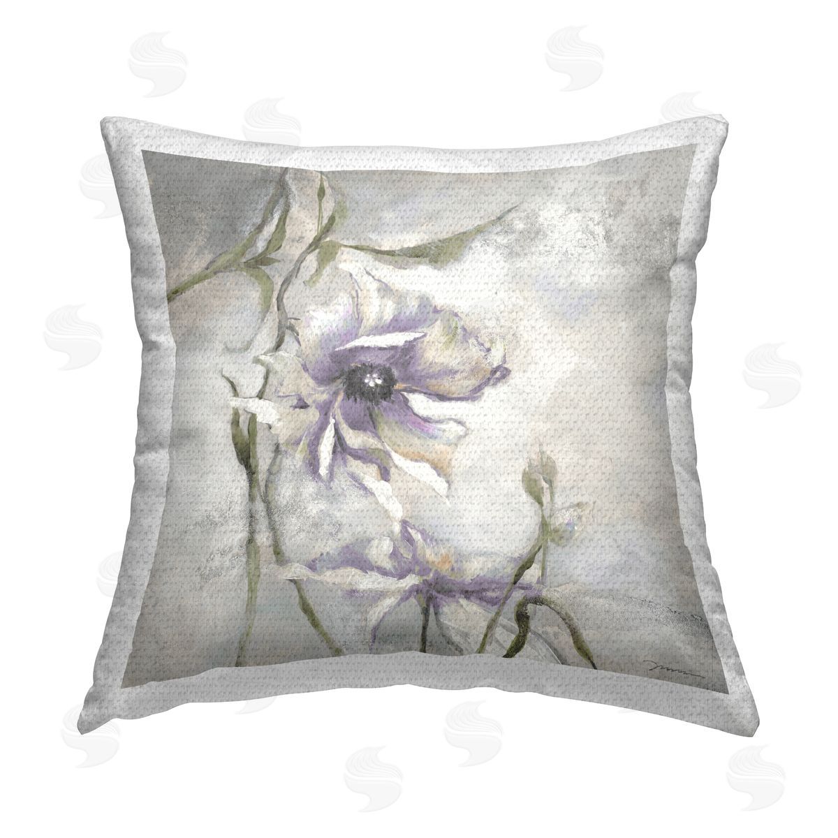 Purple Floral Anemone Sprout Outdoor Printed Pillow, Home Decor by Liz Jardine