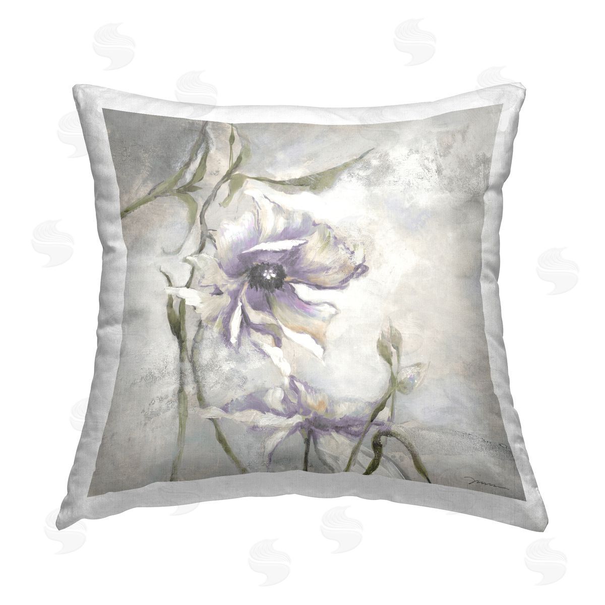 Purple Floral Anemone Sprout Decorative Printed Pillow, Home Decor by Liz Jardine