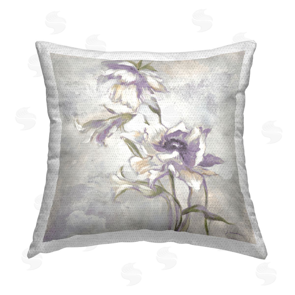 Budding Purple Flowers Outdoor Printed Pillow, Home Decor by Liz Jardine