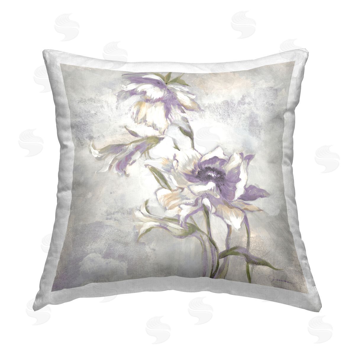 Budding Purple Flowers Decorative Printed Pillow, Home Decor by Liz Jardine
