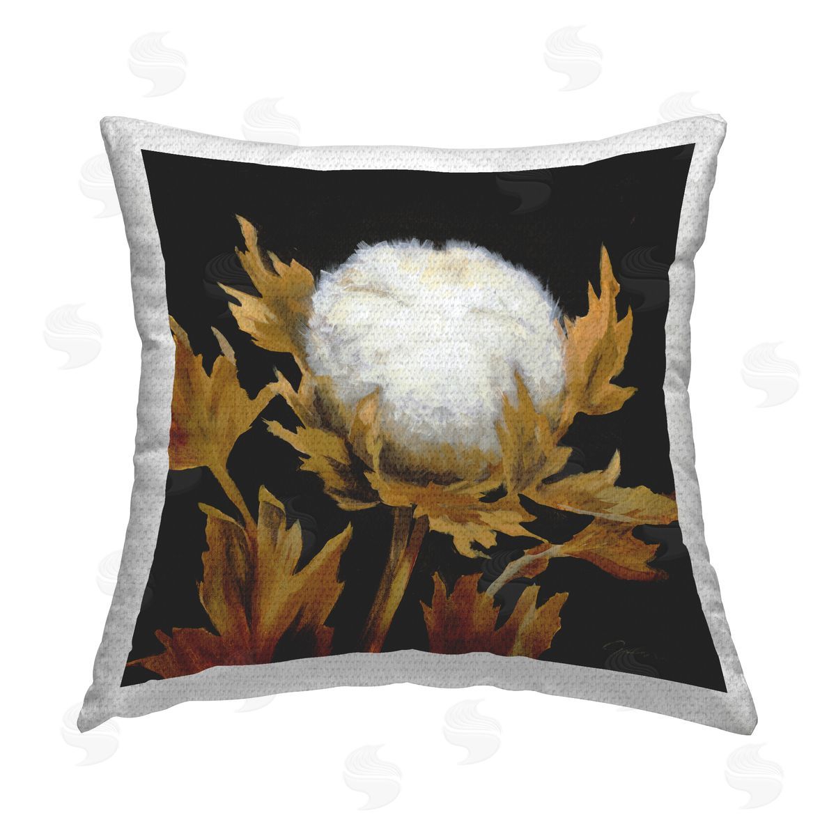 Cotton Flower Blossom Outdoor Printed Pillow, Home Decor by Liz Jardine