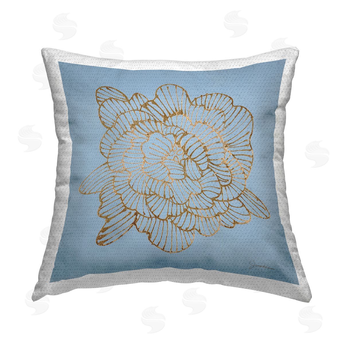 Modern Blue Flower Blossom Outdoor Printed Pillow, Home Decor by Liz Jardine