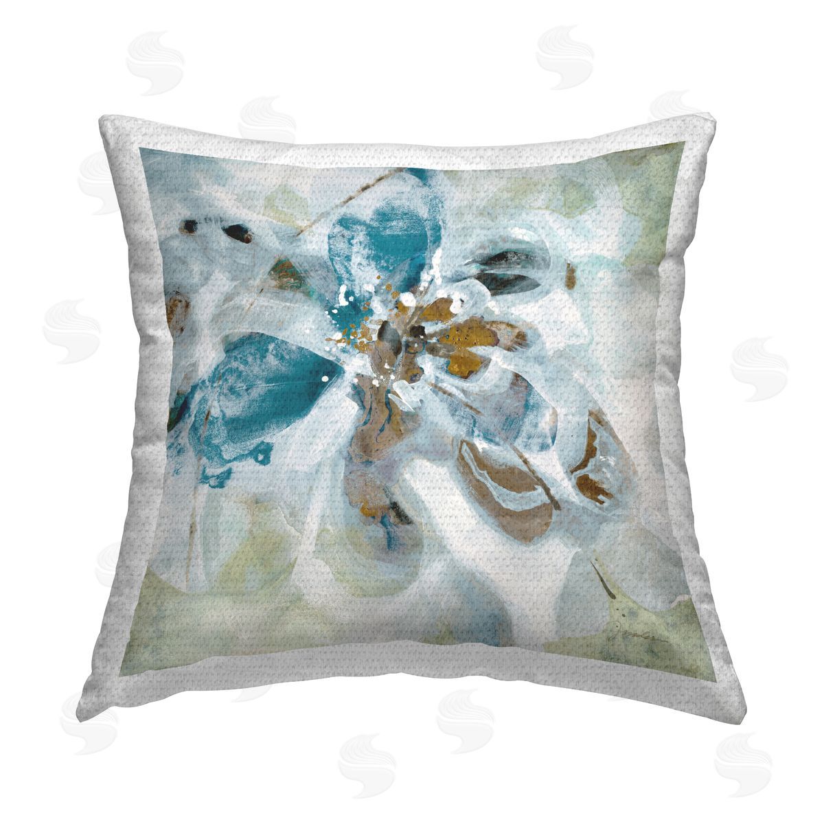 Abstract Blue & Brown Flower Outdoor Printed Pillow, Home Decor by Liz Jardine