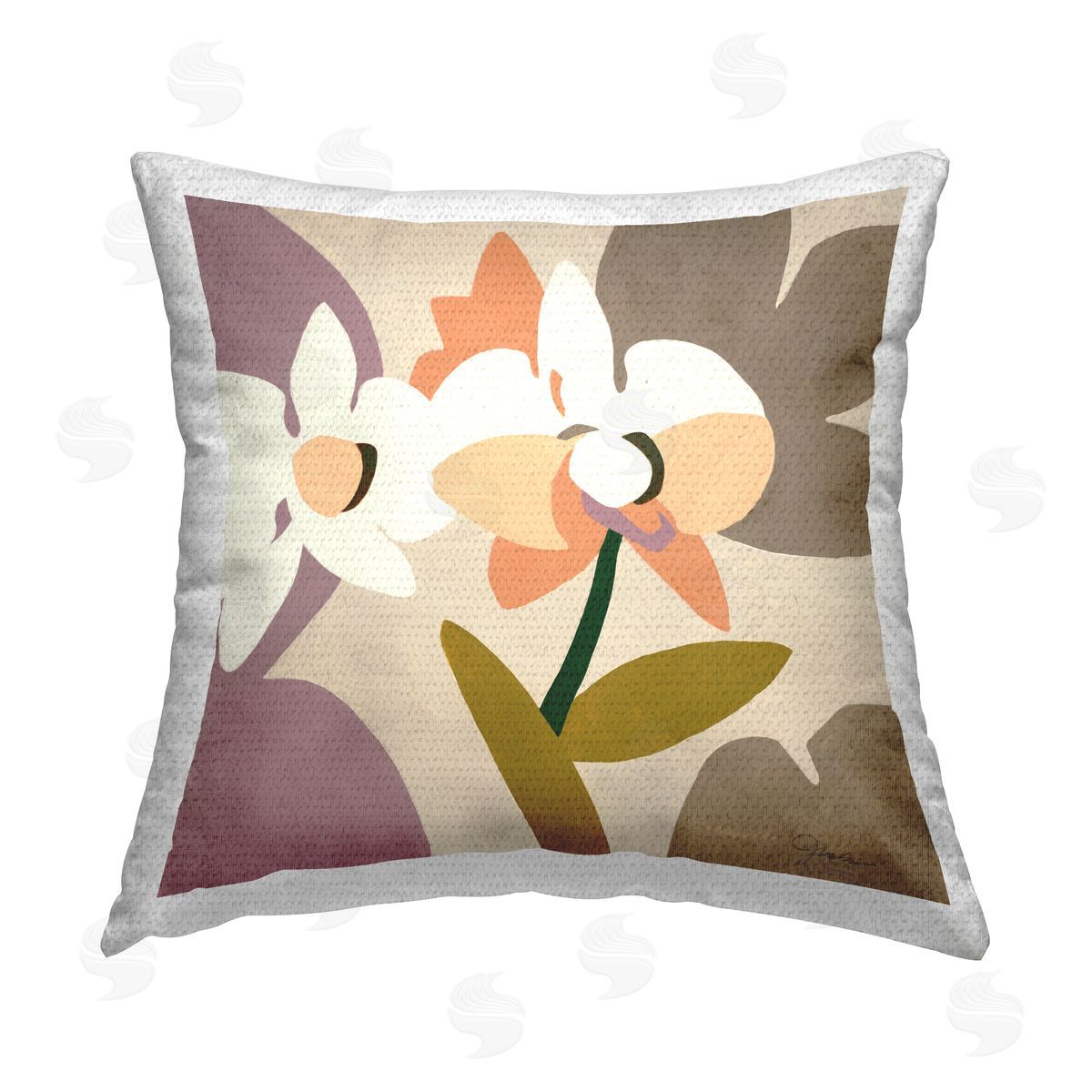 Orange & Purple Orchids Outdoor Printed Pillow, Home Decor by Liz Jardine