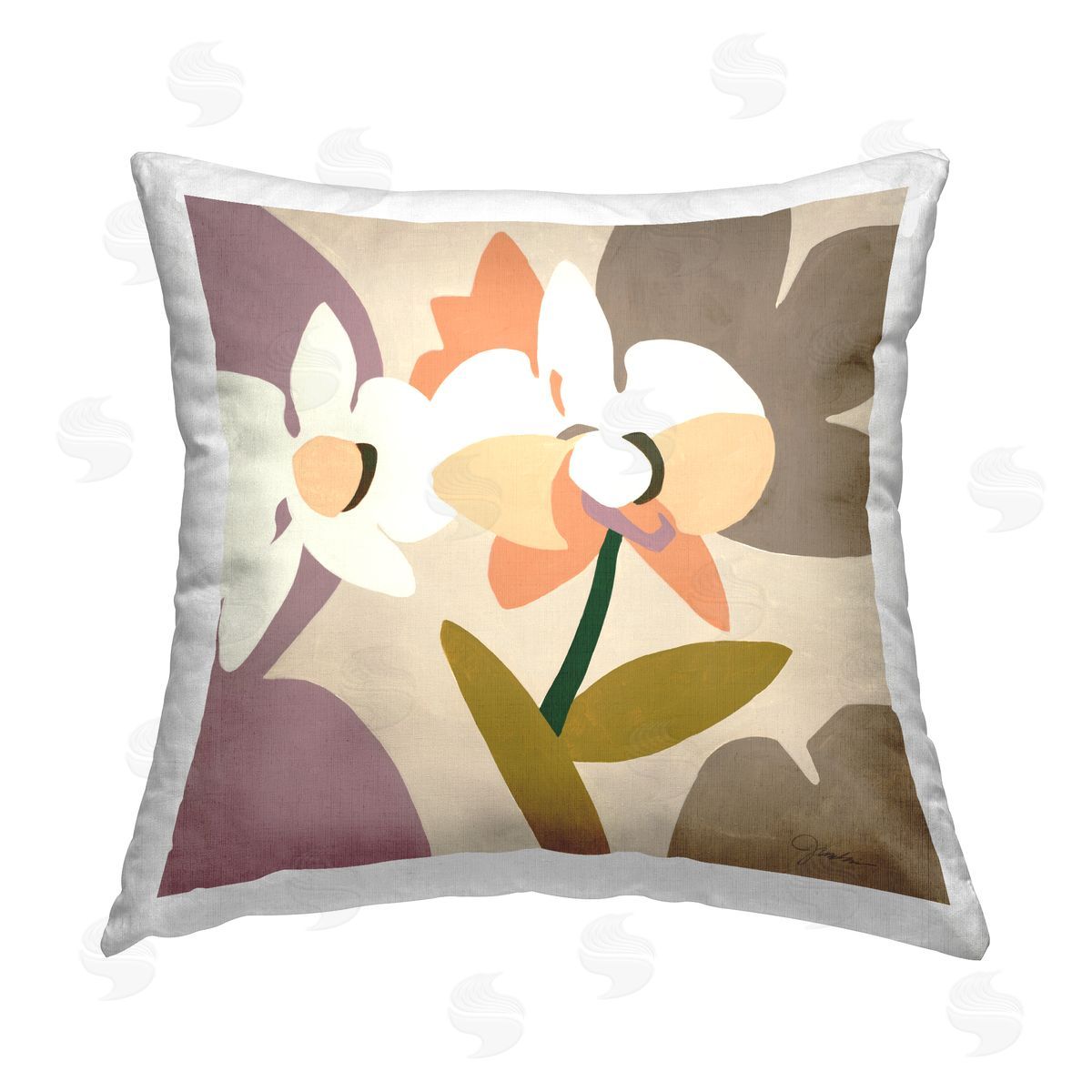 Orange & Purple Orchids Decorative Printed Pillow, Home Decor by Liz Jardine