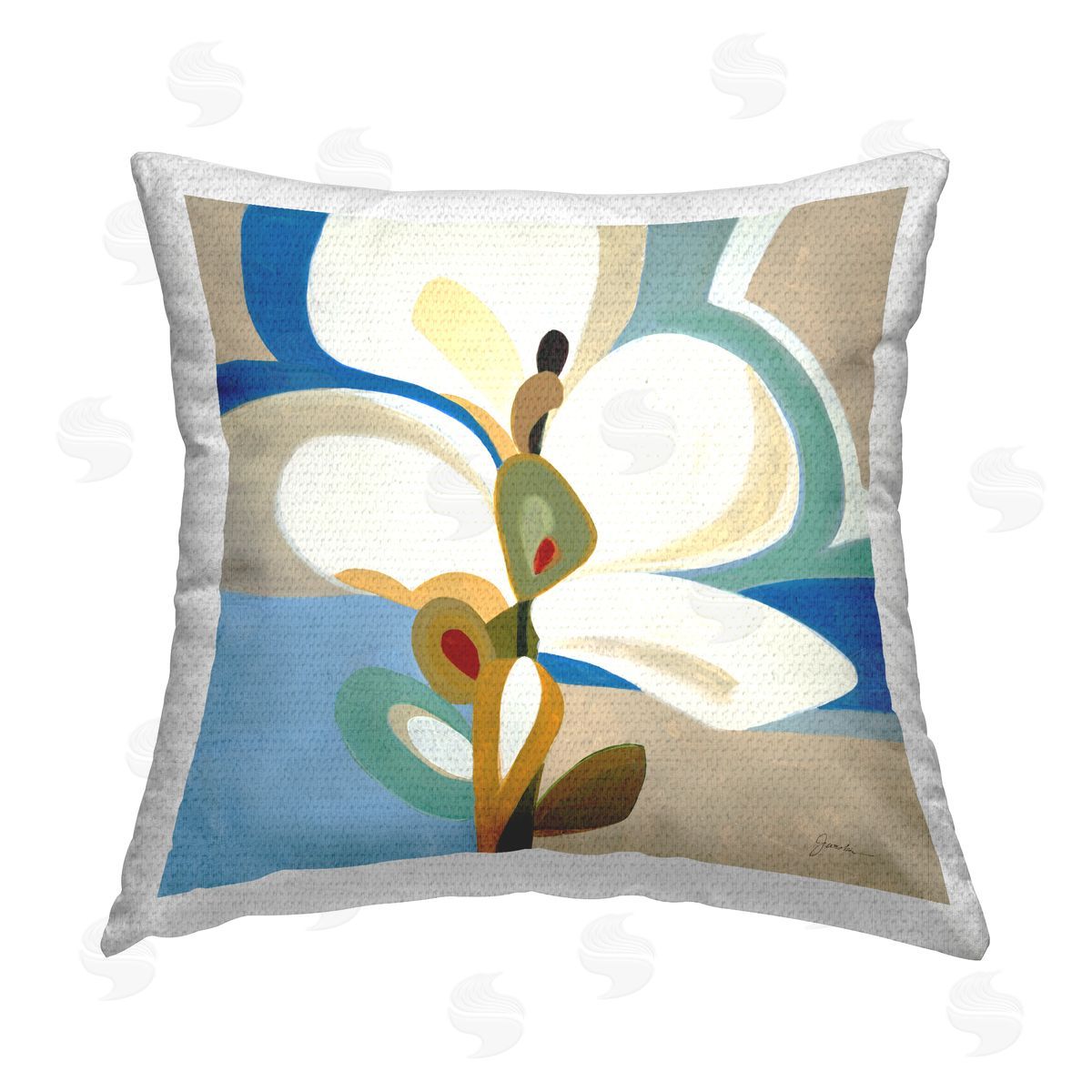 White Abstract Blossom Outdoor Printed Pillow, Home Decor by Liz Jardine
