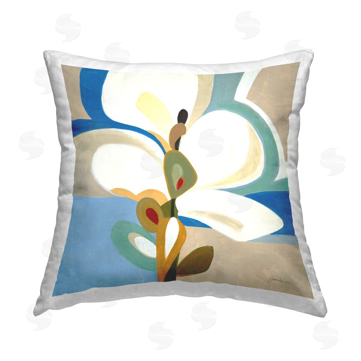 White Abstract Blossom Decorative Printed Pillow, Home Decor by Liz Jardine