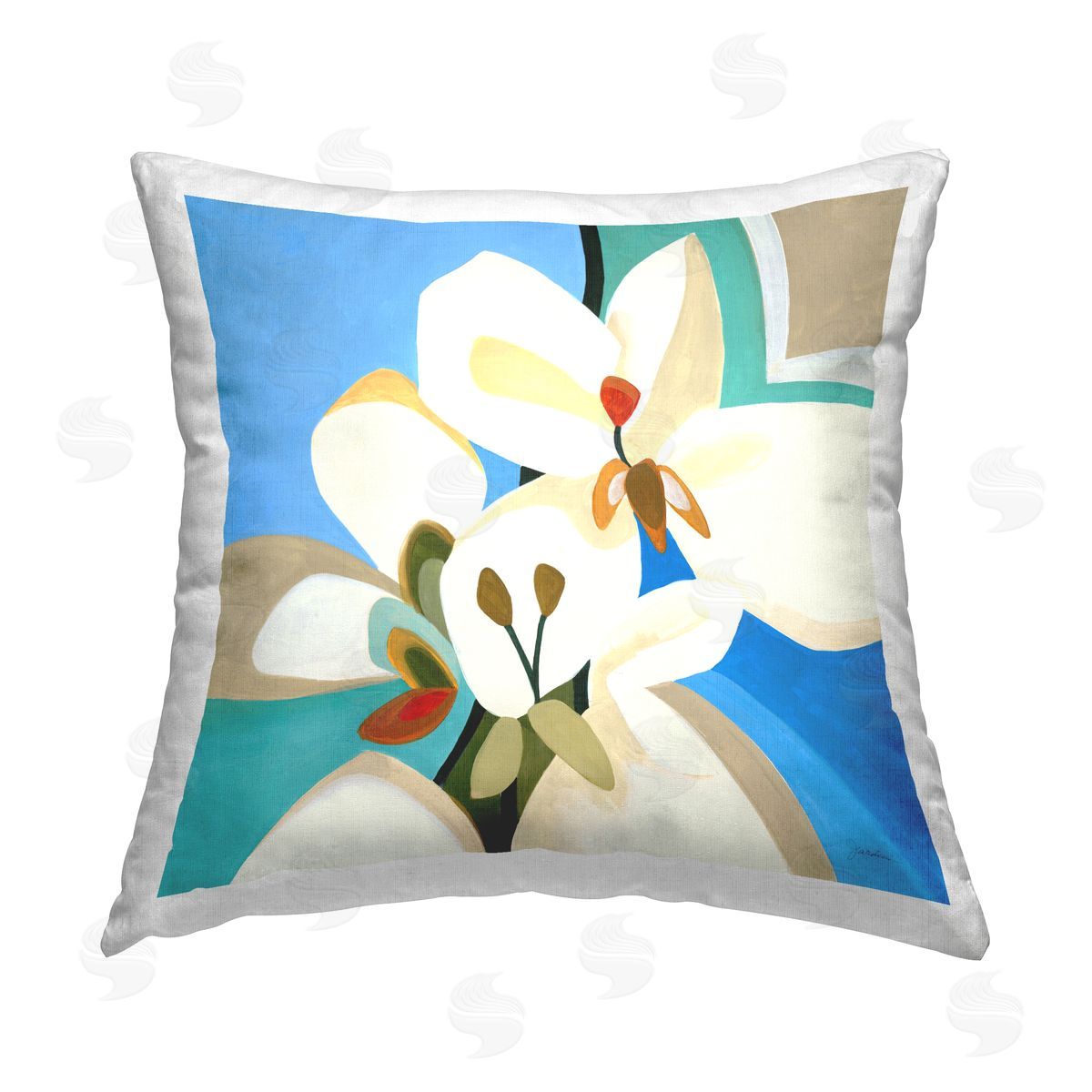 Blue & White Abstract Flower Decorative Printed Pillow, Home Decor by Liz Jardine