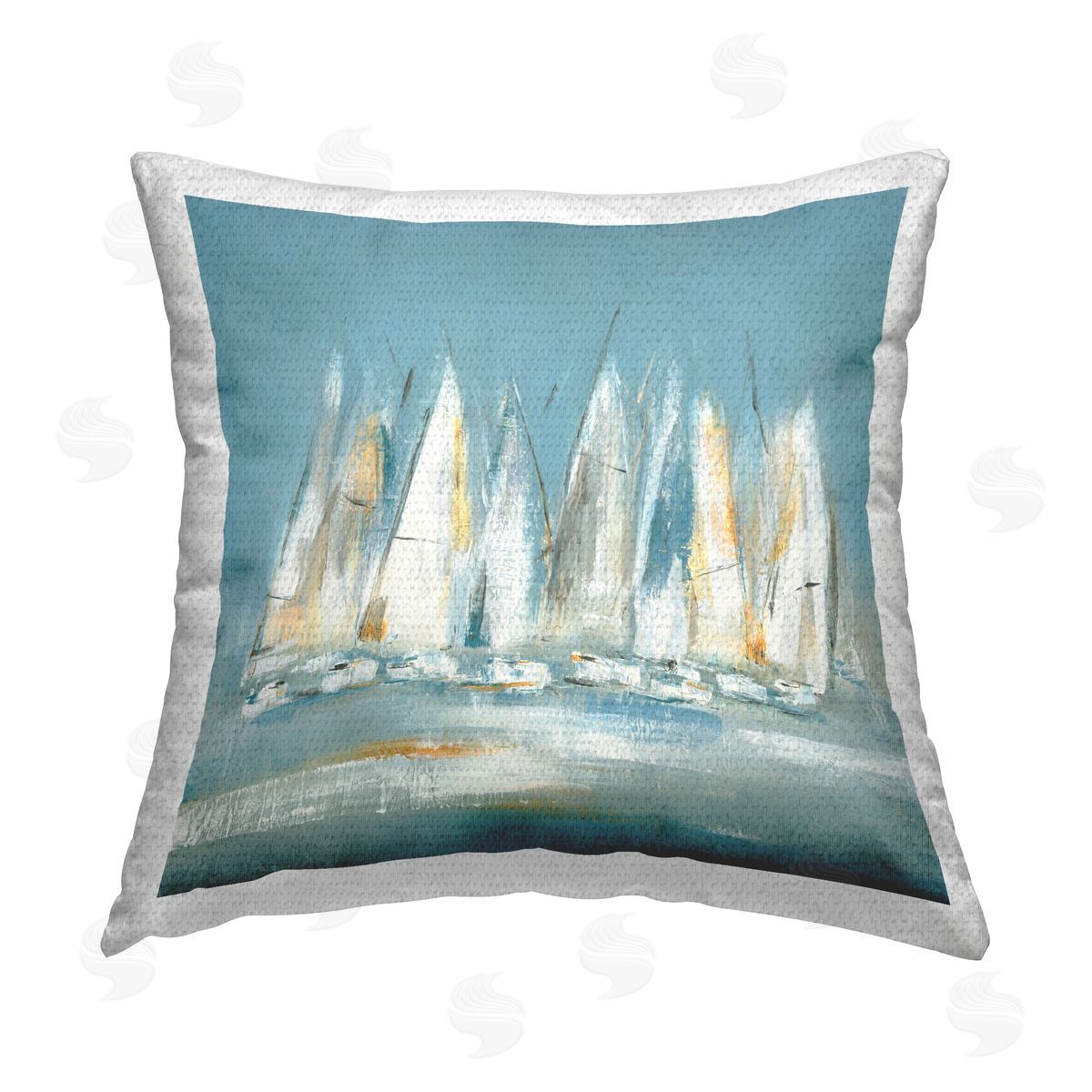Blue Abstract Sailboats Outdoor Printed Pillow, Home Decor by Lisa Ridgers
