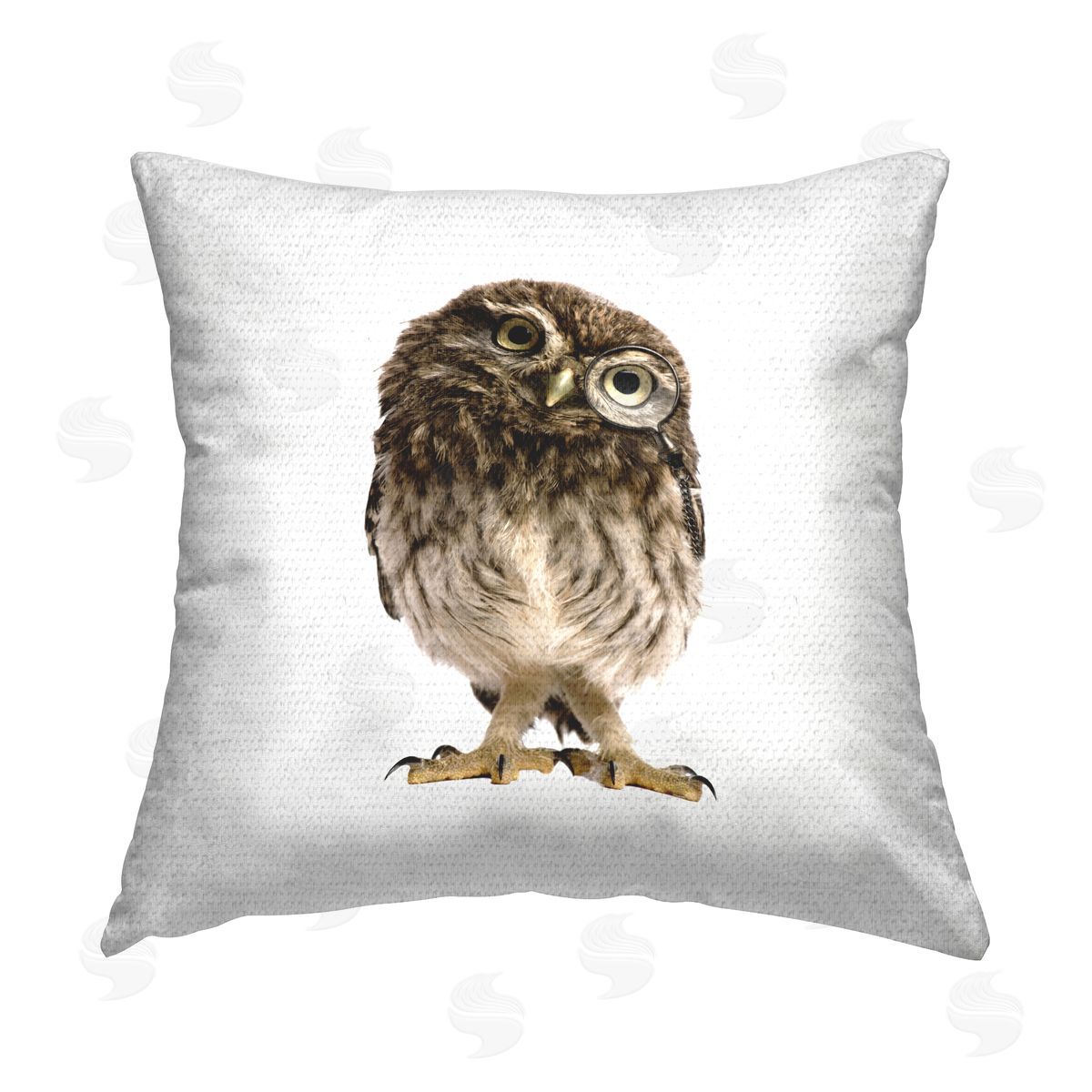 Owl Tilting Head Portrait Outdoor Printed Pillow, Home Decor by Elephant Stock
