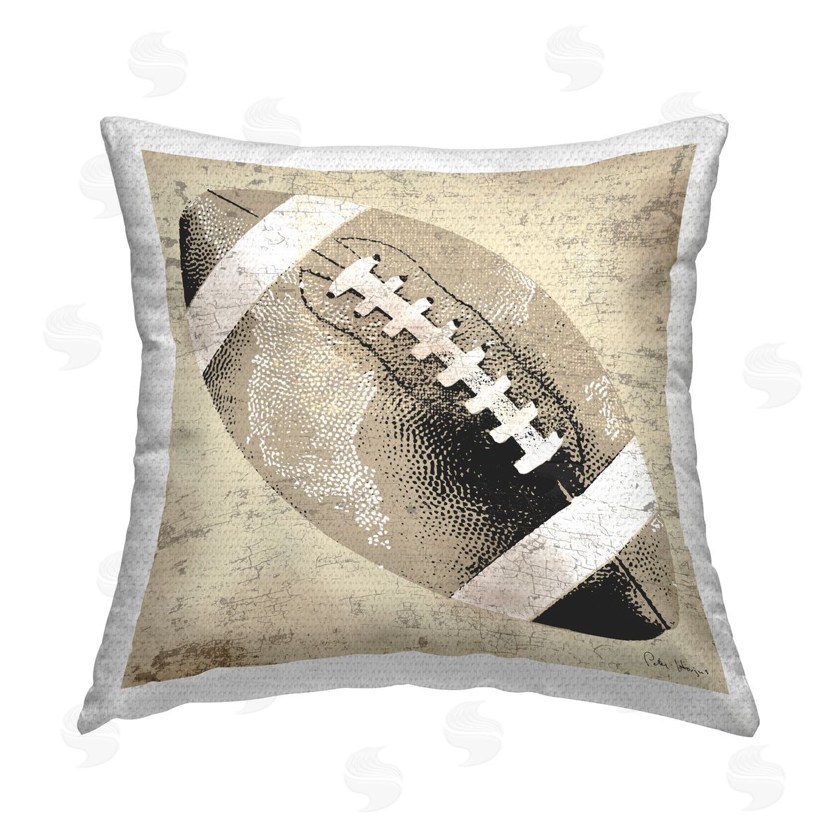 Beige Vintage Football Outdoor Printed Pillow, Home Decor by Peter Horjus