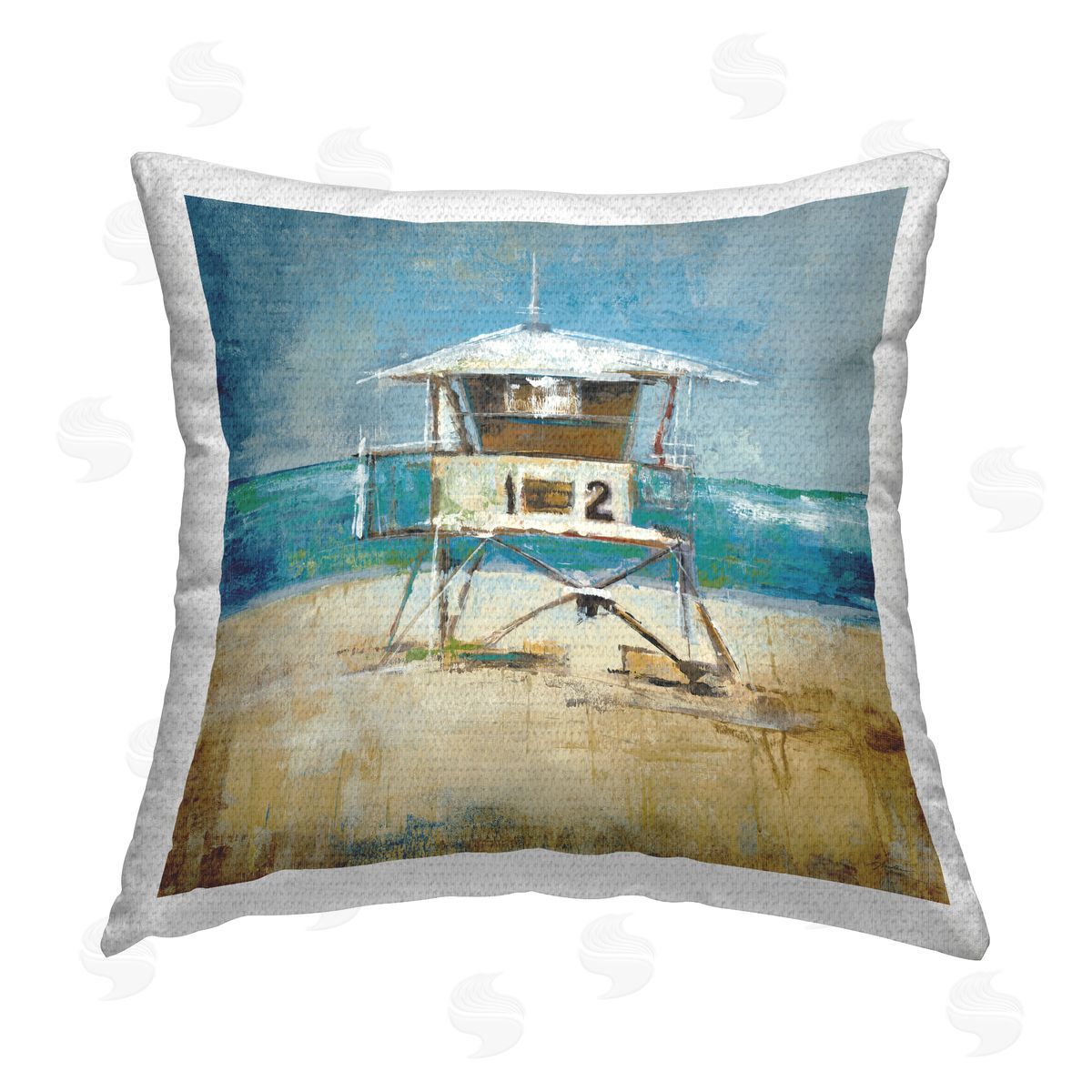 Lifeguard Tower on Beach Outdoor Printed Pillow, Home Decor by Liz Jardine
