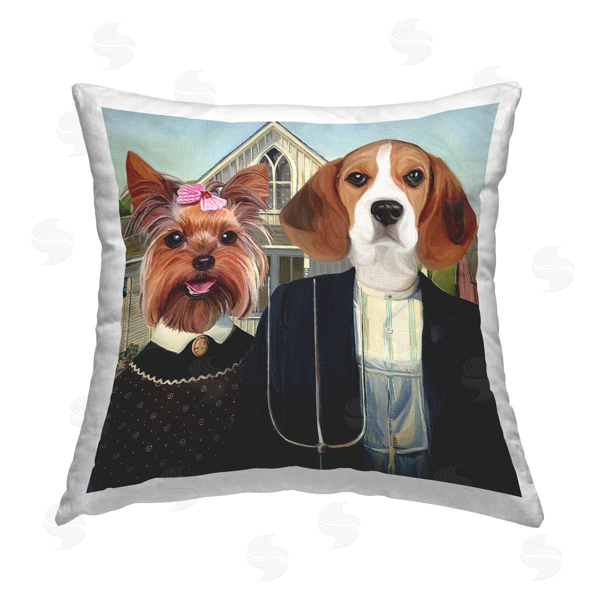 Funny Dogs American Gothic Decorative Printed Pillow, Home Decor by Elephant Stock