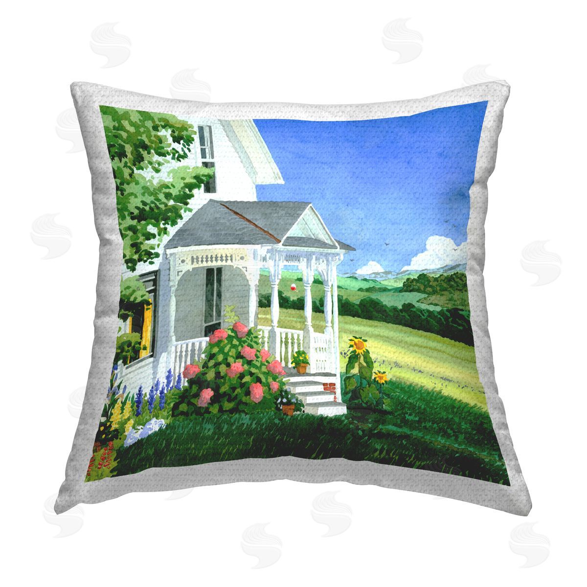 Cottage Garden Lawn Landscape Outdoor Printed Pillow, Home Decor by Robin Altman