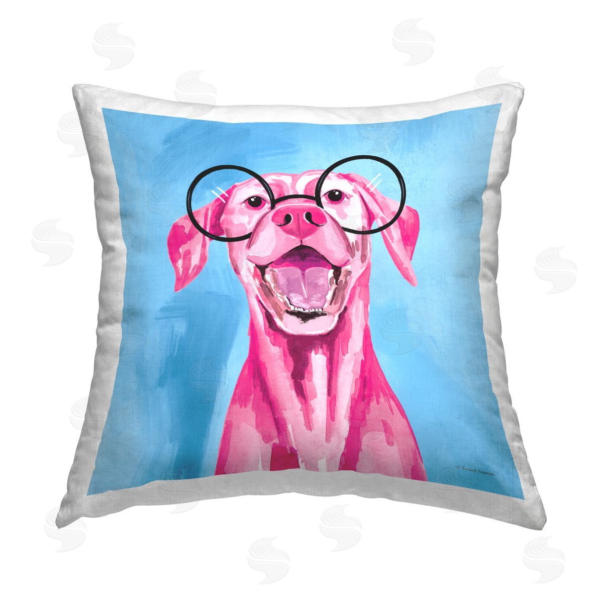 Pink Dog in Glasses Decorative Printed Pillow, Home Decor by Rachel Nieman