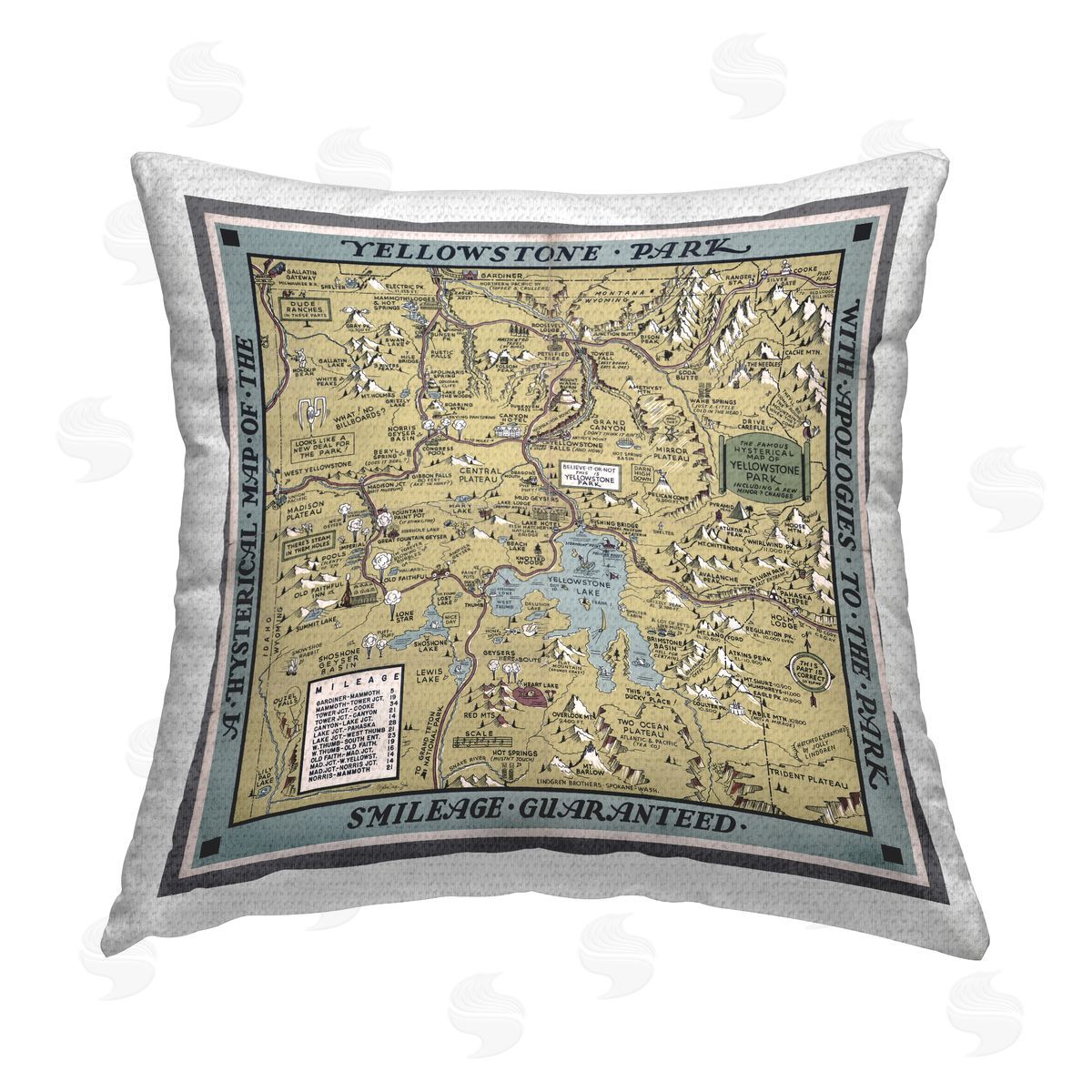 Vintage Yellowstone Map Outdoor Printed Pillow, Home Decor by Stellar Design Studio