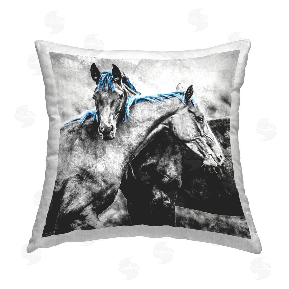 Horses with Blue Manes Decorative Printed Pillow, Home Decor by Elephant Stock