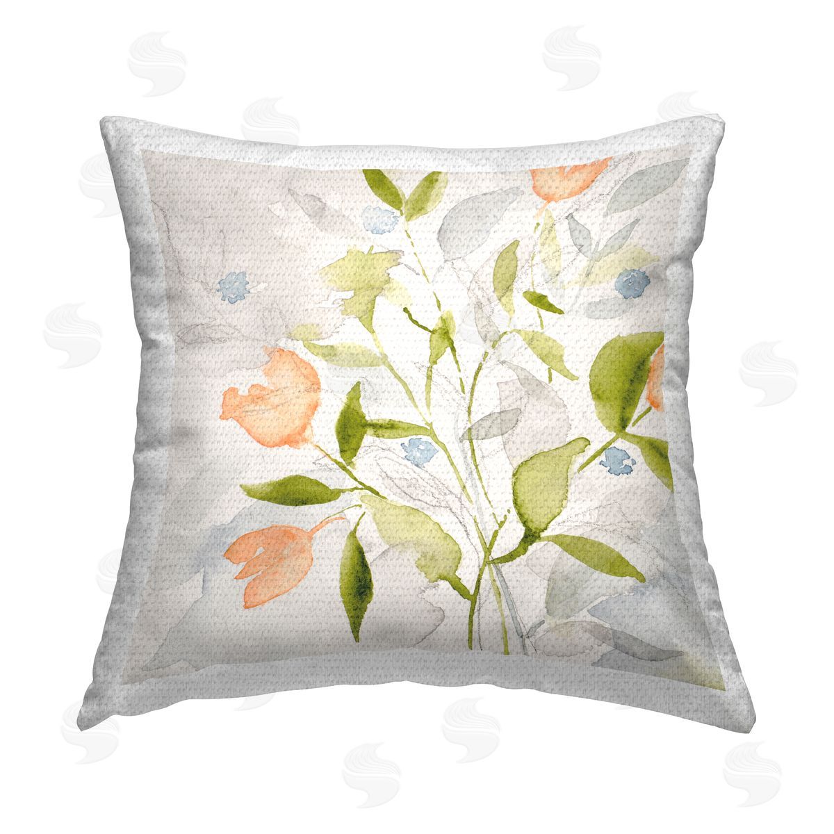 Peach Blooms Abstract Sprigs Outdoor Printed Pillow, Home Decor by Krinlox