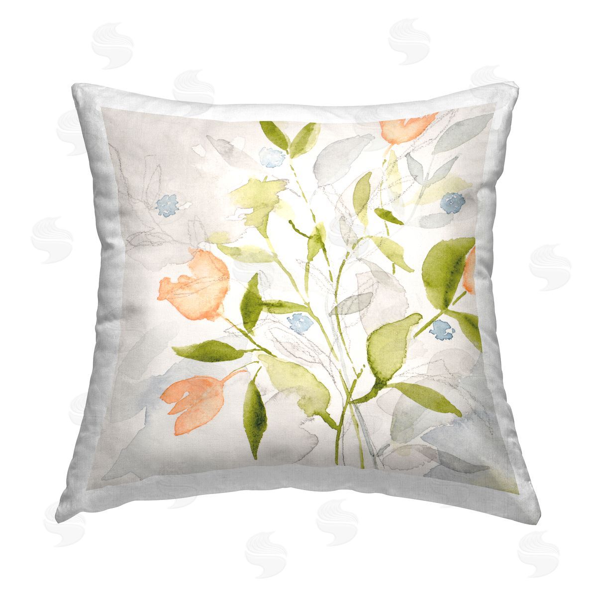 Peach Blooms Abstract Sprigs Decorative Printed Pillow, Home Decor by Krinlox