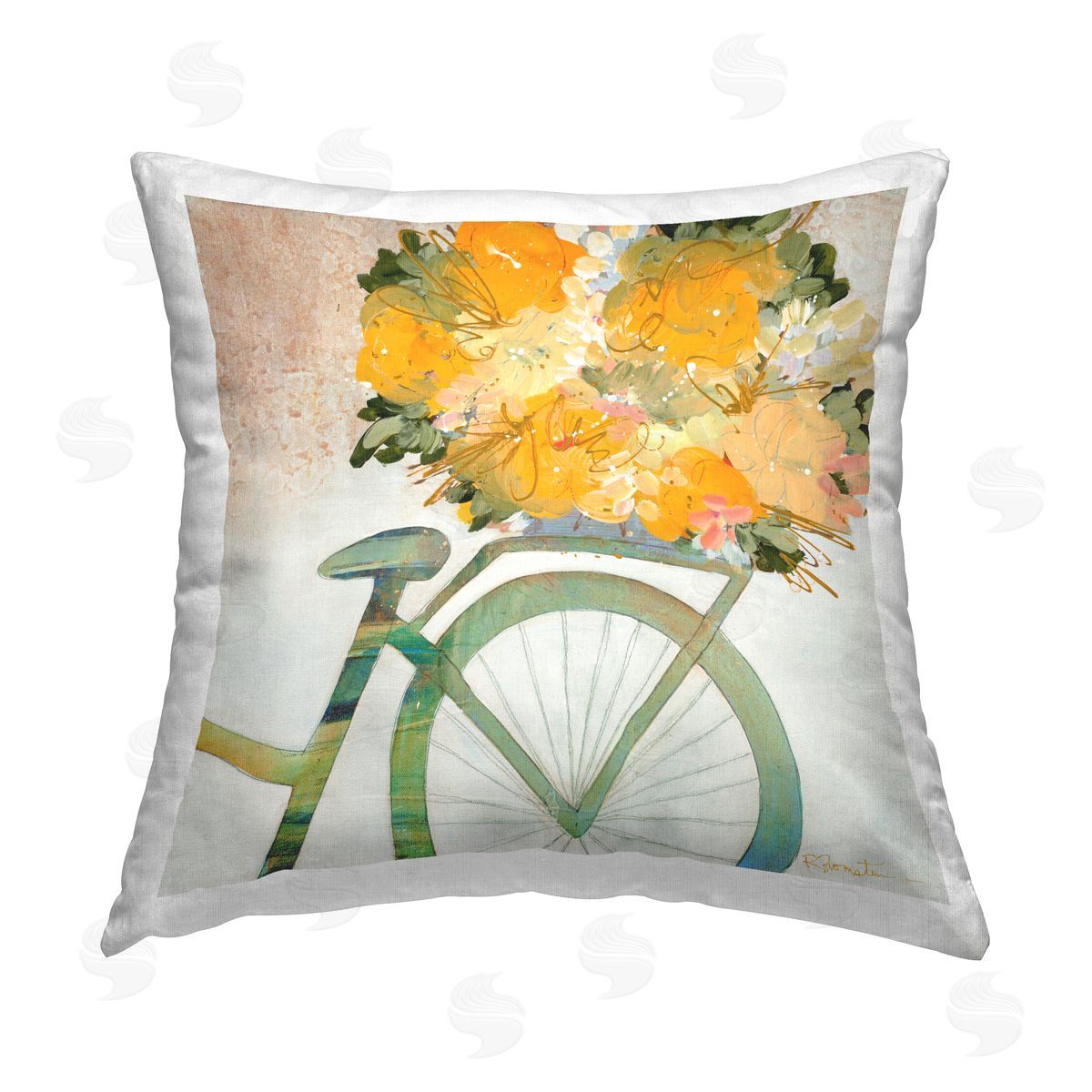 Bicycle with Orange Bouquet Decorative Printed Pillow, Home Decor by Ruth Fromstein